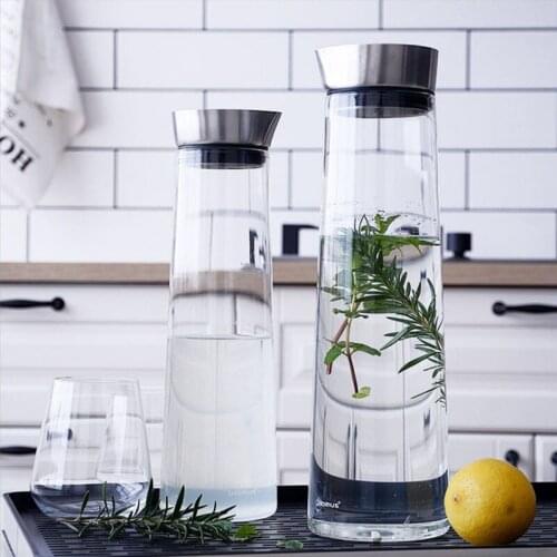 1000mL 1500ml Thickened Glass Big water bottle Juice Glass Pitcher Bottle ith Stainless Steel Lid Carafe Kitchen Refrigerator