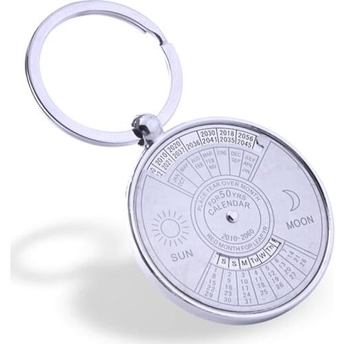 2021 50 Years Super Perpetual Calendar Silver Key Chains Rings Astrology KeyChains Car Bag Pendant Keyring Holder Gift Jewelry