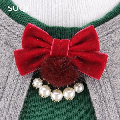 Mink ball brooches for women Velvet Ribbon Bowknot Beautiful Cameo Simulated-pearl Brooches Vintage Elegant Costume Jewelry