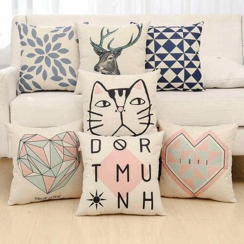 Sofa Waist Cushion Cover Pillow Case Home Decor Alphabet Geometry Cotton Linen
