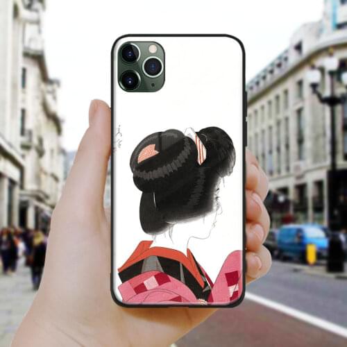 Japanese style Geisha Ukiyoe Soft Silicone Glass Phone Case Cover Shell For iPhone SE 6 6s 7 8 Plus X XR XS 11 12 Mini Pro Max