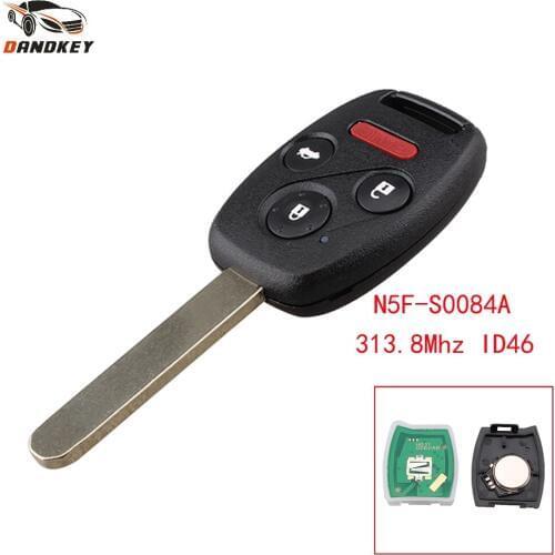 Dandkey 3+1 4 3 Buttons Smart Remote Car Key Fob For Honda Odyssey Civic EX Si 2006-2011 N5F-S0084A 313.8Mhz With ID46 Chip