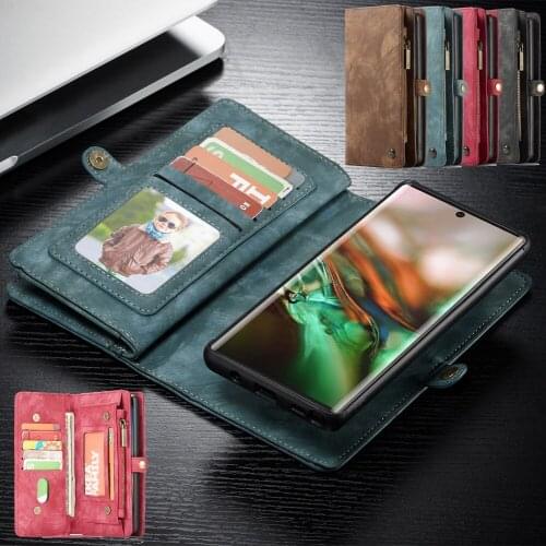 For Samsung Note 10 S20 Plus Ultra Case Zipper Wallet Luxury PU Leather Magnetic Removable Flip Cover Coque Portefeuille Etuis