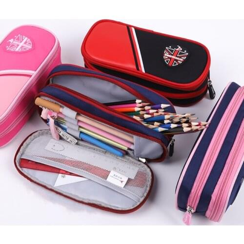 British style Double canvas pencil case School supplies storage bag student pencil bag cute pen case Big stationery bag pen bags