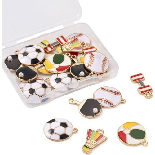 24pcs/box Enamel Sports Theme Charms Football Baseball Badminton Table Tennis Metal Pendants DIY Handmade Neacklace Bracelet