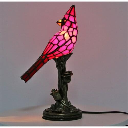 Europe Tiffany Style Table Lamps Creative Red Bird Animal Desk Lamp For Bed Room Decoration Bedside Lamp Study Night Lights