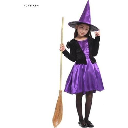Purple M-XL Girls Halloween Sorceress Costume Kids Children Witch Cosplay Carnival Purim parade Masquerade Role Play party dress