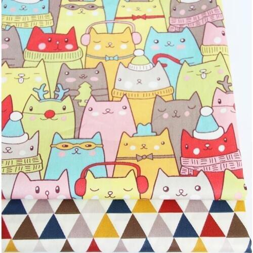 DIY Colorful Cat Pattern Twill Cotton Fabric Bundle Sewing Quilt fabric Crafts for Handmade Sheet Pillowcase Curtain Tablecloth