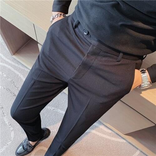 Autumn Classic Solid Color Mens Business Dress Pants Korean Style Slim Fit Office Social Suit Pants Casual Trousers Streetwear