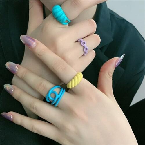 Minar Trendy Candy Color Resin Charm Rings for Women Mujer Linked Chunky Irregular Geometric Arcylic Open Ring Fashion Jewelry