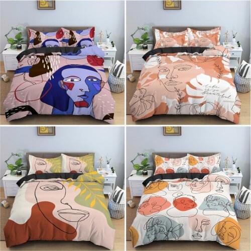 Abstract Human Faces Texture Bedding Set Luxury Duvet Cover Modern Portraits Quilt Cover Single Double King Queen Bedclothes