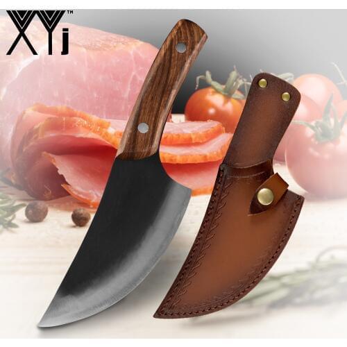 XYj Forged Handmade Stainless Steel High Carbon Kitchen Chopping Bone Knife Sharp Blade Wooden Handle bone knife Kitchen Tool