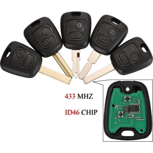 Kutery Remote Car Key For Citroen C1 C2 C3 C4 For Peugeot 106 206 306 307 107 207 407 2Buttons 433Mhz With ID46 PCF7961 Chip