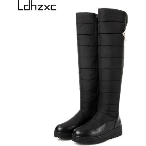 LDHZXC 2020 new high quality down warm snow boots women platform thigh high boots ladies zipper winter shoes over the knee boots