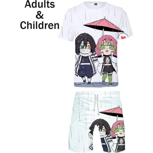 Summer 3D Comic Demon Slayer Kids Two-piece Sets Fashion Kimetsu no Yaiba T shirt+shorts Clothes Men Casual Boys Girls Suits