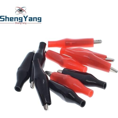 10pcs/lot 28MM Metal Alligator Clip G98 Crocodile Electrical Clamp for Testing Probe Meter Black and Red with Plastic Boot Rated