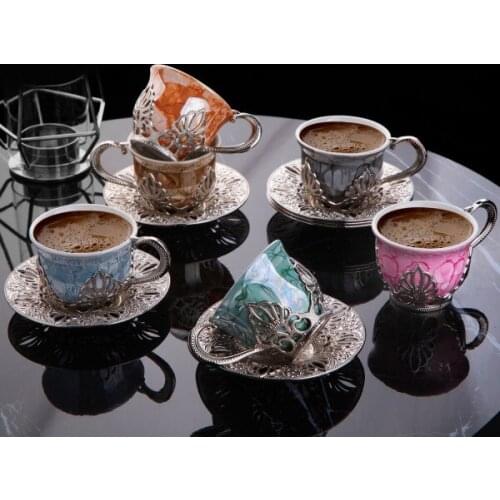 Ahu Colorful Marble Design Gold- Silver Color Coffee Cups Set