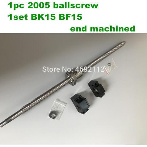 CNC Ballscrew Set : 20MM Ball screw SFU2005 300 400 500 600 mm End Machined + RM2005 Ball Nut + BK15 BF15 End Support for 2005