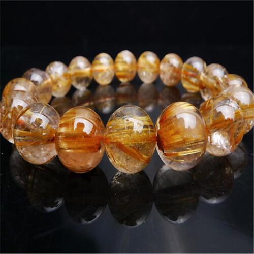 Genuine Brazil Natural Gold Titanium Rutilated Quartz Crystal Round Beads Fashion Jewelry Stretch Bracelet 11mm