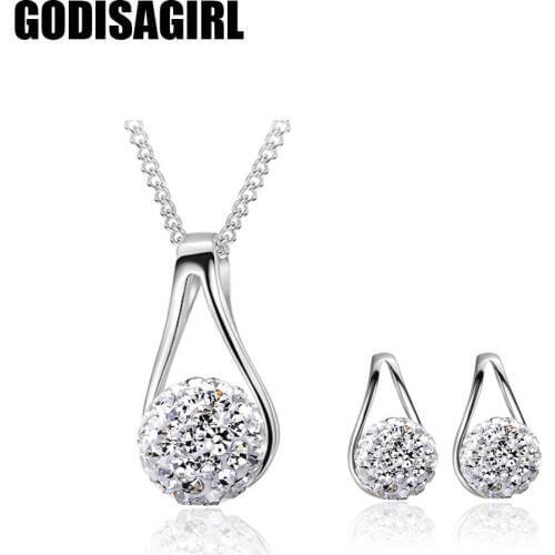 New Popular Elegant crystal Jewelry Set for Women Pendant Necklace & Earrings