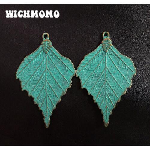 2pcs/bag 72*46MM Retro Patina Plated Zinc Alloy Green Big Leaf Charms Pendants For DIY Accessories
