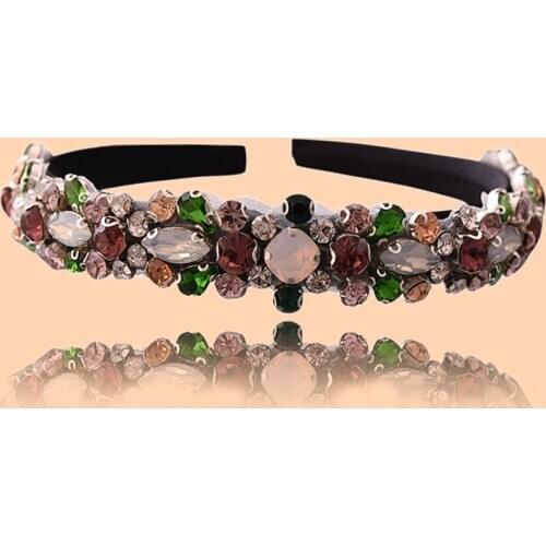 ZMFG02 Colorful Gem Baroque Headbands For Women Opal Hair Accessories Crystal Headband for Girls Crown Hairband Head Wrap