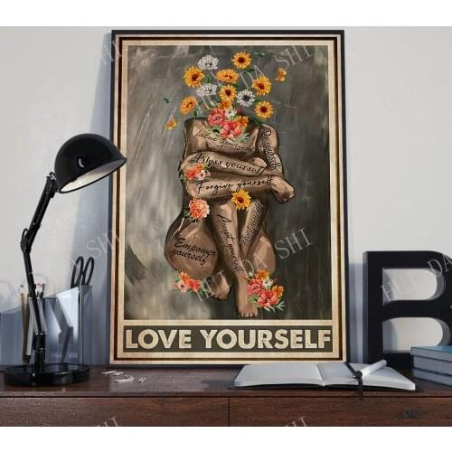Love Yourself print, African American poster, Black queen girl art, black women sign, black girl magic, pot head poster