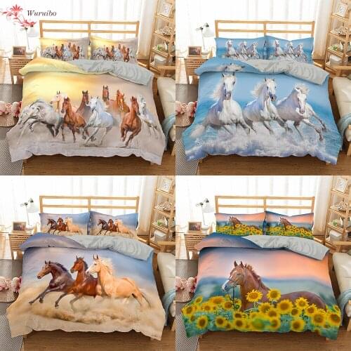 Luxury 3D Horse Bedding Set Soft Quilt Duvet Cover With Pillowcase King Queen Twin Full Size Comforter Bed Covers Set Bedclothes
