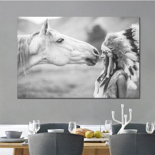 Nordic Style Girl and Horse Canvas Prints No Frame Art Print Painting Poster Funny Wall Pictures For Living Room Decoration