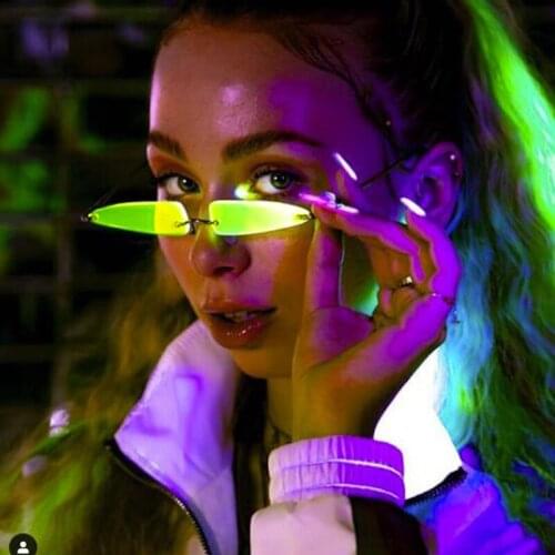 New Fashion Candy Color Triangle Cat Eye Sunglasses Women Vintage Y2K Rimless Alloy Small Sun Glasses Men Hip Hop Shades Yellow