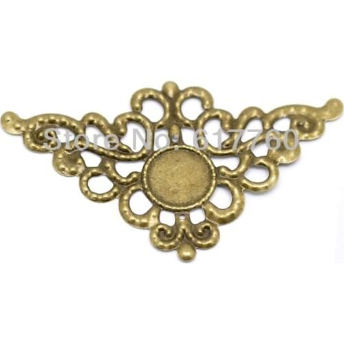 Free shipping-30Pcs Antique Bronze Filigree Triangle Cabochon Setting Embellishments DIY Connectors 7.9x4.6cm(Fit 14mm) J0578