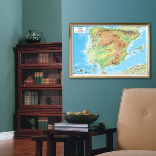 59*42cm The Spain Topographic Map Wall Art Poster Canvas Painting Living Room Home Decoration Travel School Supplies In Spainish