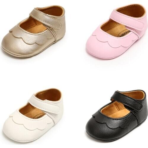Newborn Baby Girls Shoes PU Leather Solid First Walkers Golden Black Pink White Soft Soled Non-slip Crib Shoes