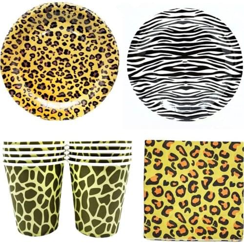 Safari Themed Party Decorations Leopard Tiger Zebra Print Foil Balloons Banner Disposable Tableware Kids Birthday Jungle Set