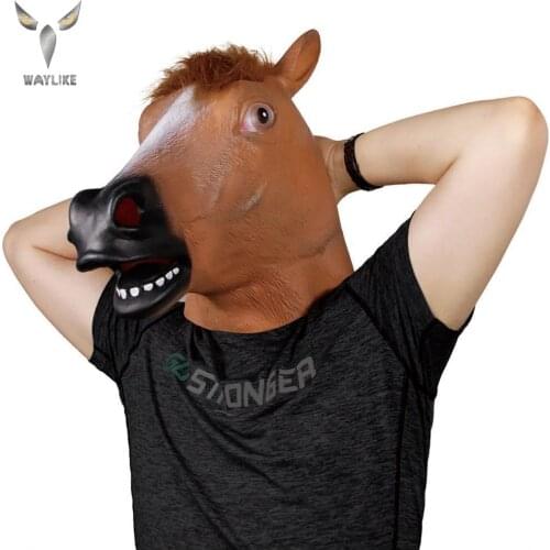 WAYLIKE Brown Horse Mask Creepy Horse Head Mask Rubber Latex Animal Mask Novelty Halloween Costumes Mask