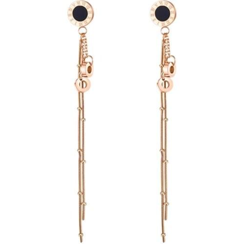 Rose gold long chain tassel bead Pendant stud earrings for women 2020 fashion korean jewelry stainless steel accesorios mujer