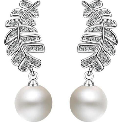 KOFSAC Fashion 925 Sterling Silver Earrings For Women Jewelry Luxury Crystal AAA Zircon Temperament Feather Pearl Stud Earring