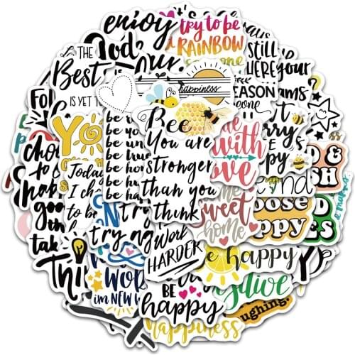 10/30/50PCS Creative Cartoon Inspirational English Phrases Graffiti Notebook Waterproof Stickers Decorative Toys Wholesale