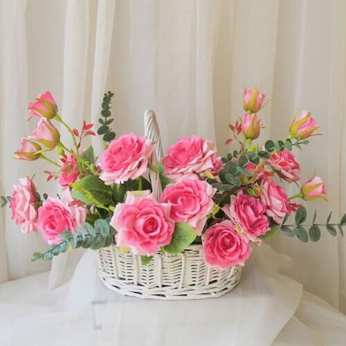 5Pcs Romantic Wedding Bouquet Rose Artificial Flowers Wedding Decoration Home Display Photography Props Fake Rose Flowers Wreath