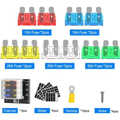 6-way RV Fuse Blocks Blade Fuse Box 12~32V Fuse Block Holder with LED Indicator Light Kit for Automotive Car Boat Marine Trike