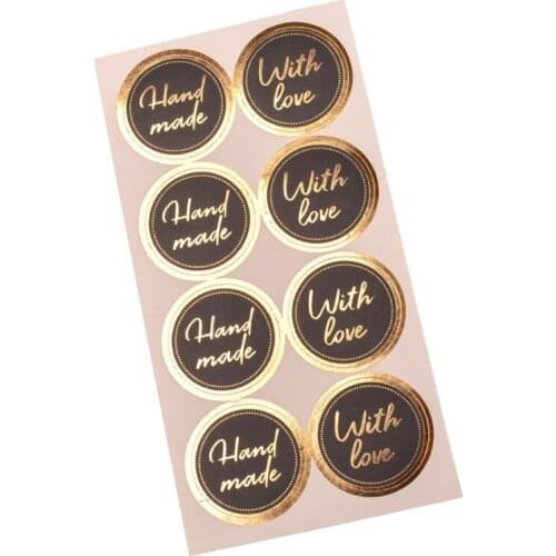 80pcs sealing labeling Round Bronzing Hand made with LOVE gilding side Box filling making closing Envelope stickers DIY 30mm