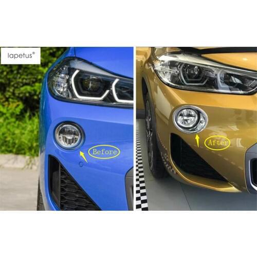 Lapetus Accessories For BMW X2 F39 2018 2019 2020 Outside Front Head Fog Lights Foglights Lamp Ring Molding Cover Kit Trim 2 Pcs