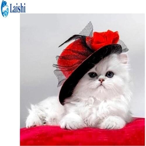 3D Diy White cat in red hat Diamond Painting Diamond Embroidery Cross stitch Rhinestone Picture Mosaic Home Decoration pictures