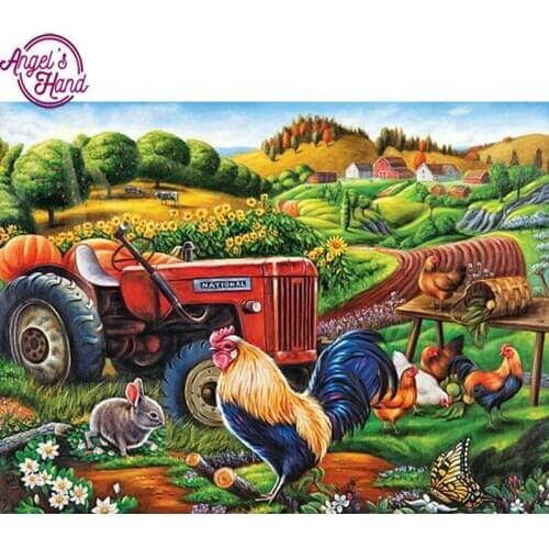 Diamond embroidery Farm scenery 5D diamond cross stitch crystal full diamond sets unfinish decorative Diy Diamond painting clock