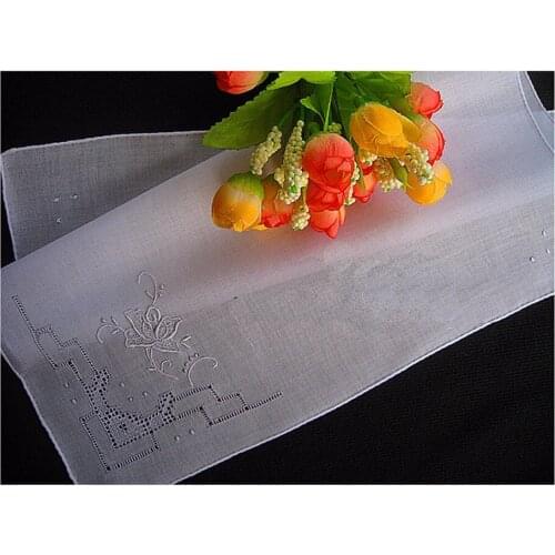 White Handmade Handkerchief 100% Cotton Soft Thin Ladies Artisa Embroidered Rose Mothers Day Gift Wedding Gift Hankies