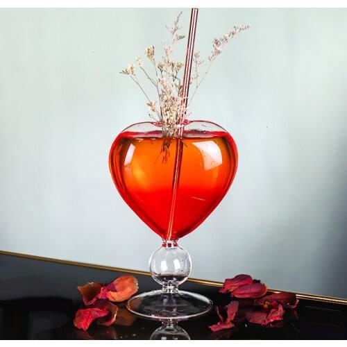 Lover Theme Heart Shape Sweetheart Cocktail Glass Creative Bar Party Mixing Wine Special Drinks Straw Goblet Valentines Day Cup