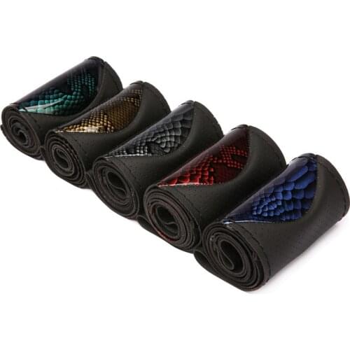 38cm Carbon Fiber Fashion Sports Hand-stitched Steering Wheel Cover Car Wheel Cover Non-slip Leather Braid For Steering Wheel