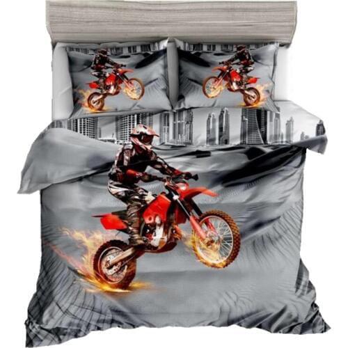 DeMissir HD 3D Burning Motorcycle European Twin Full Queen King Sanding Duvet Cover Set 2/3Pcs Set Bedding Sets bed cover