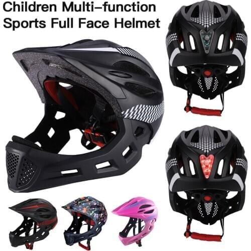 Children Sports Full Face Helmet with Taillights for Kids Bicycle Helmet Riding Skating Motorcycle Helmet for 3-10 years old