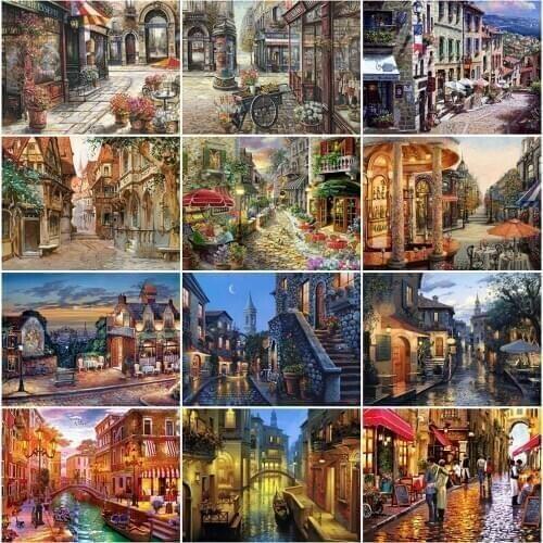 Evershine Diamond Painting 5D DIY Street Full Drill Diamond Embroidery Picture Of Rhinestones Landscape Needlework Wall Decor